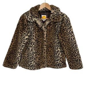 C&C California Girls Leopard Faux Fur Coat Size 14 Brown Black